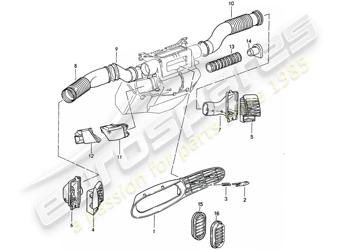 porsche 1992 (968) ducto de aire diagrama de piezas