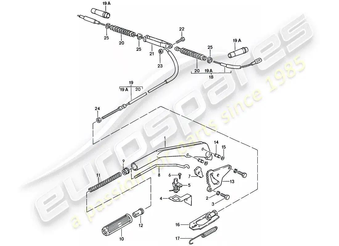 porsche 1987 (924s) palanca de freno de mano diagrama de piezas