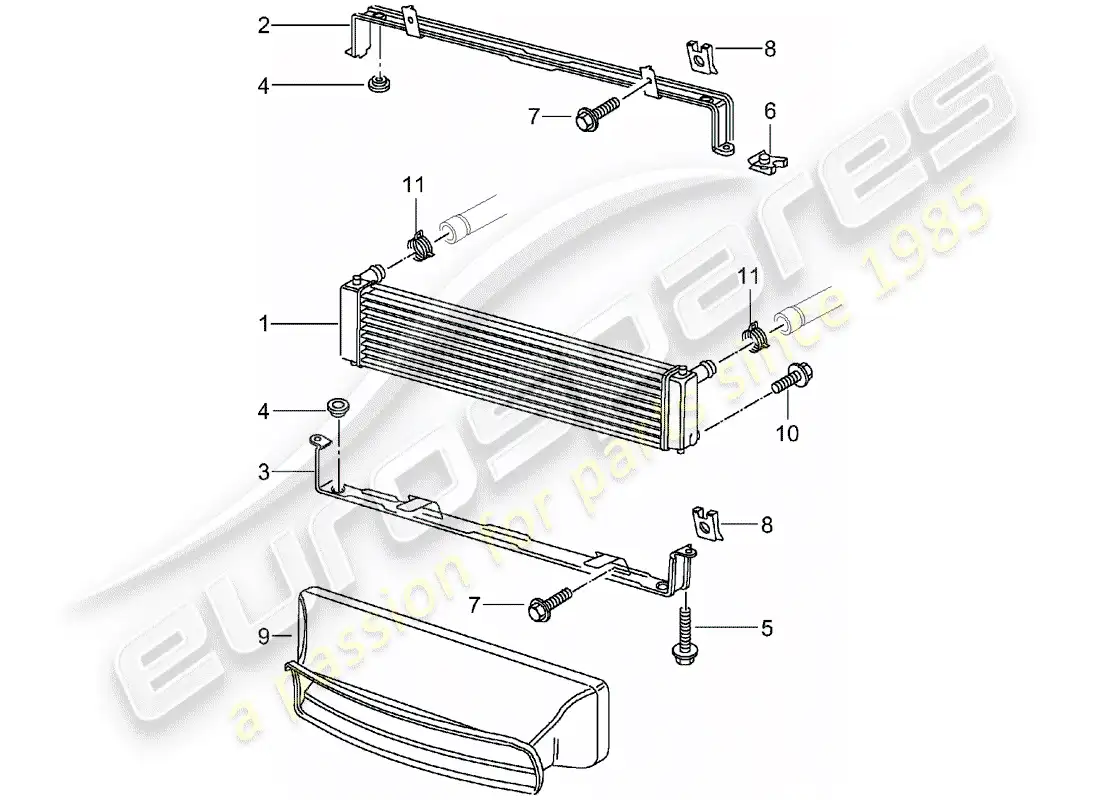 porsche 2005 (996 gt3) radiador diagrama de piezas