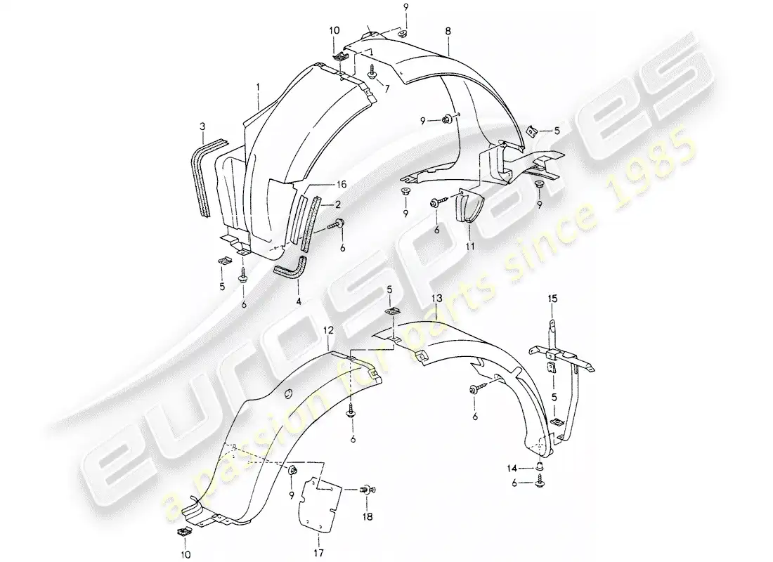 porsche 1995 (993) tapa - para - carcasa de rueda diagrama de piezas