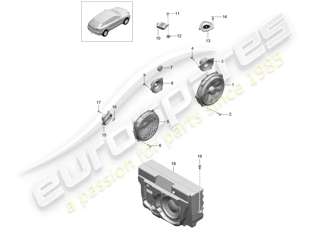 porsche 2016 (macan) altoparlante diagrama de piezas