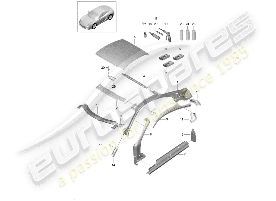 porsche 2014 (981 cayman) techo diagrama de piezas