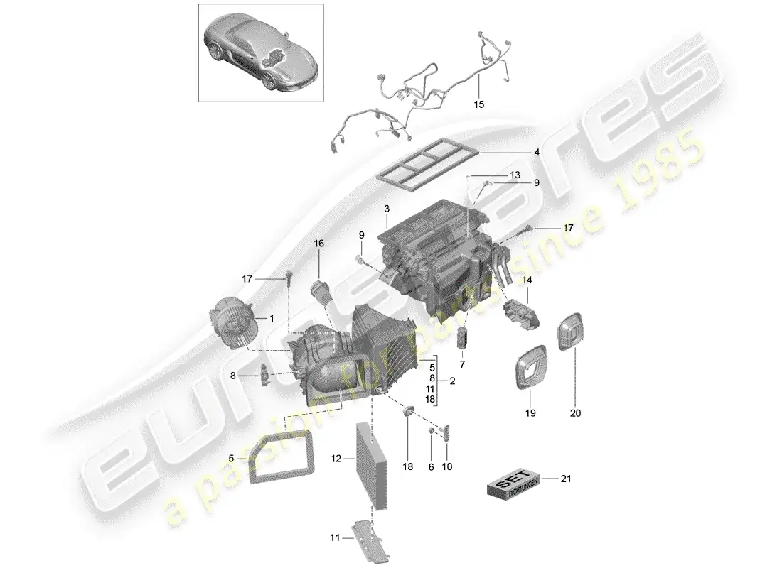 porsche 2014 (981 boxster) aire acondicionado diagrama de piezas