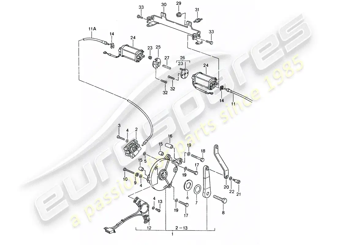 porsche 1994 (993) capota convertible - mecanismo de conducción diagrama de piezas