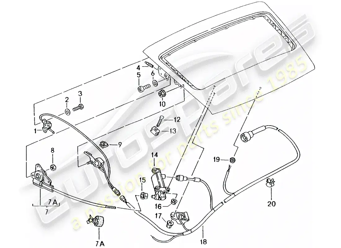 porsche 1995 (993) spoiler trasero - mecanismo de conducción diagrama de piezas
