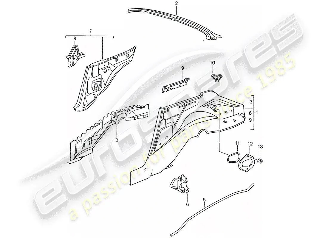 porsche 1995 (993) carcasa de rueda diagrama de piezas