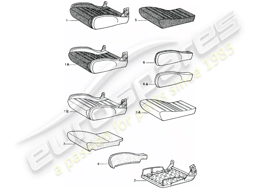 porsche 1980 (924) asiento deportivo - cojín - y - piezas individuales diagrama de piezas