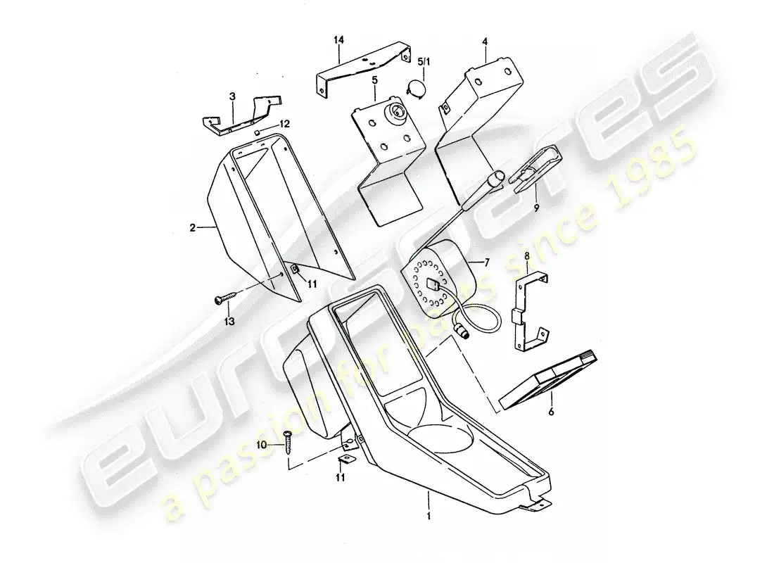 porsche 1977 (911 turbo) center console diagrama de piezas