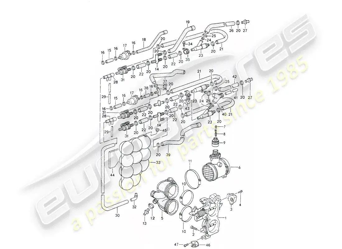 porsche 1997 (993) cuerpo del acelerador diagrama de piezas
