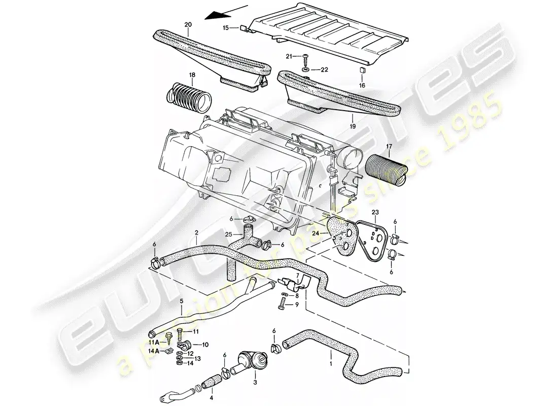porsche 1985 (928) manguera del calentador - conducto de aire diagrama de piezas