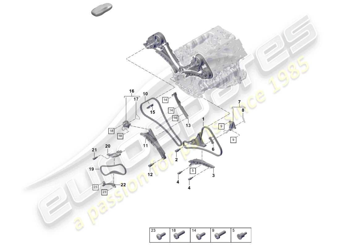 porsche 2025 (cayenne e3 pa) diagrama de piezas del tensor de cadena del riel deslizante de la cadena de distribución