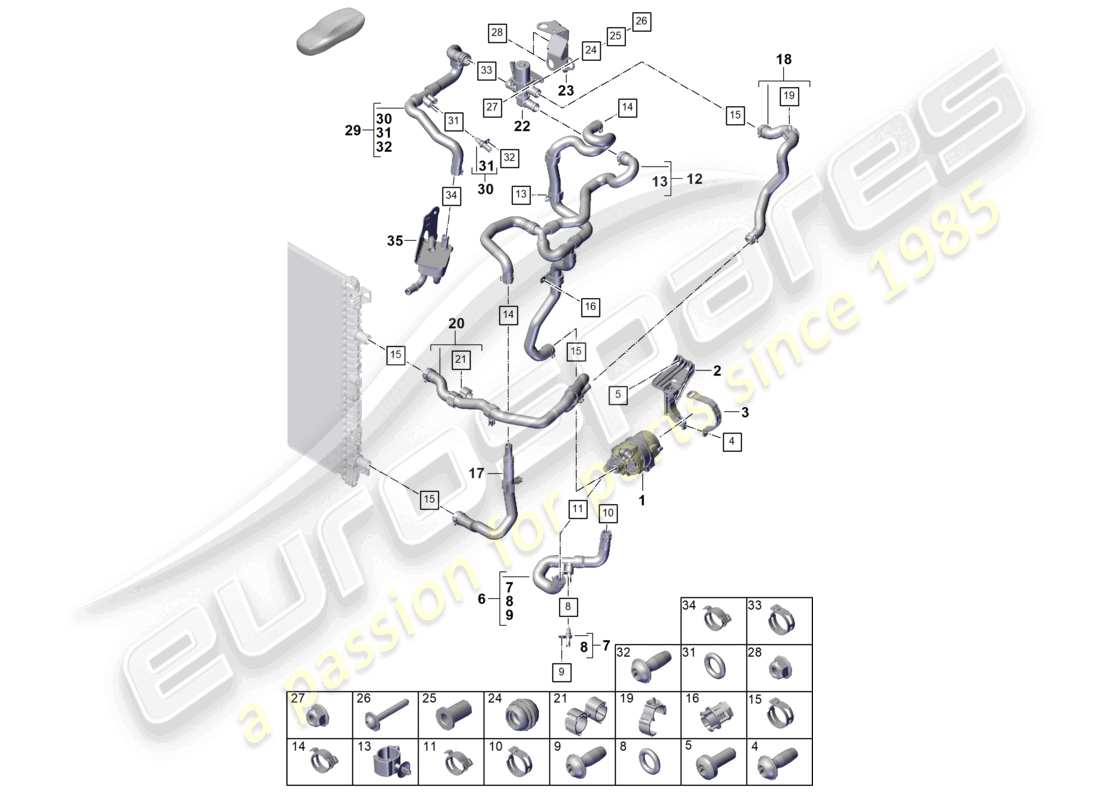 porsche 2023 (cayenne e3 pa) diagrama de piezas del sistema de refrigeración del refrigerante