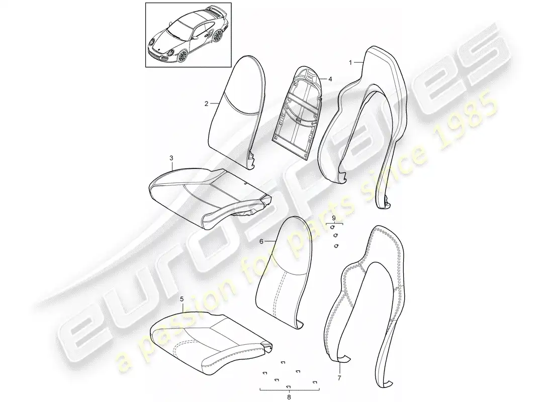 porsche 2013 (997-2 turbo / gt2 rs) parte de espuma diagrama de piezas
