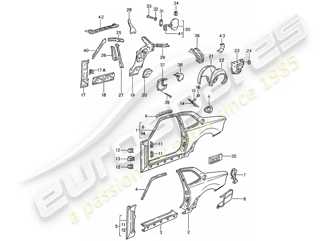 porsche 1993 (968) panel lateral diagrama de piezas