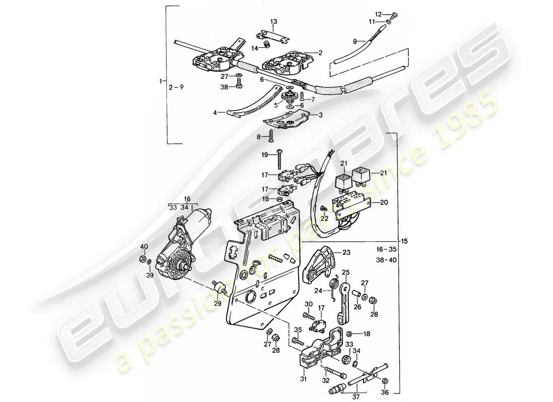 porsche 1993 (968) techo elevable - mecanismo de conducción diagrama de piezas