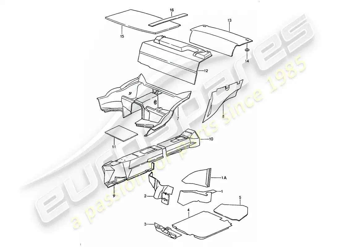 porsche 1990 (964) carcasa del cuerpo - absorbores de sonido diagrama de piezas