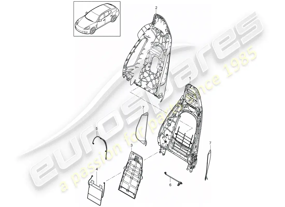 porsche 2014 (panamera 970) carcasa del respaldo diagrama de piezas