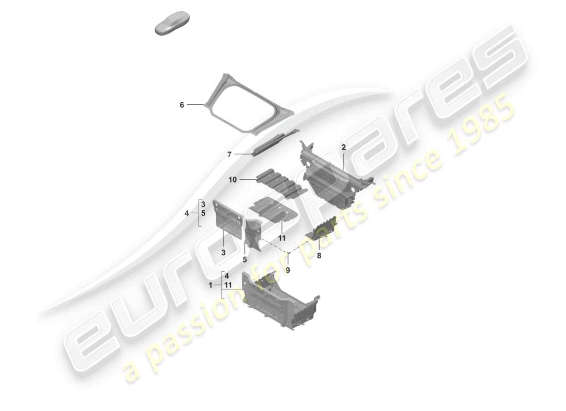 porsche 2023 (992-1 turbo / s) placa del piso del maletero de la parte delantera piezas individuales diagrama de piezas