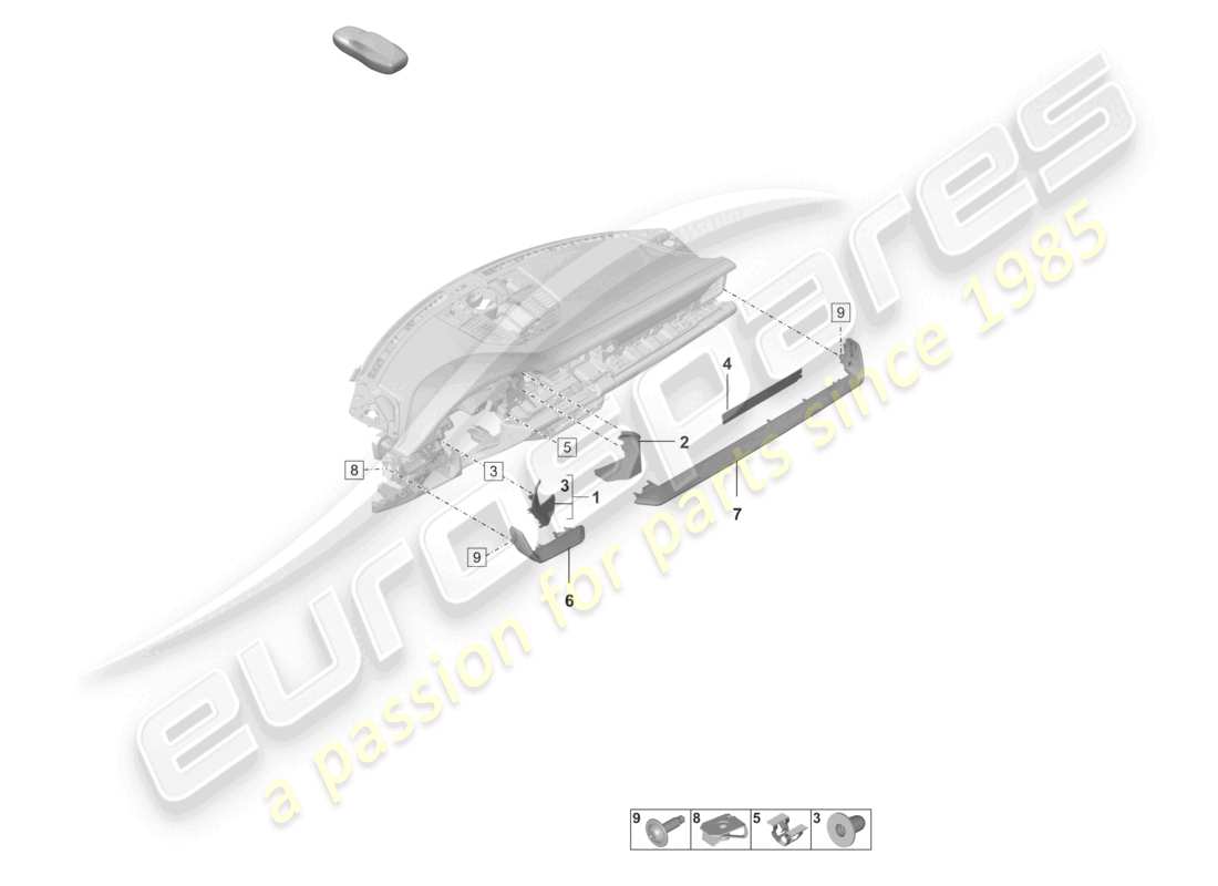 porsche 2022 (992-1 gt3/rs/st) panel de accesorios diagrama de piezas