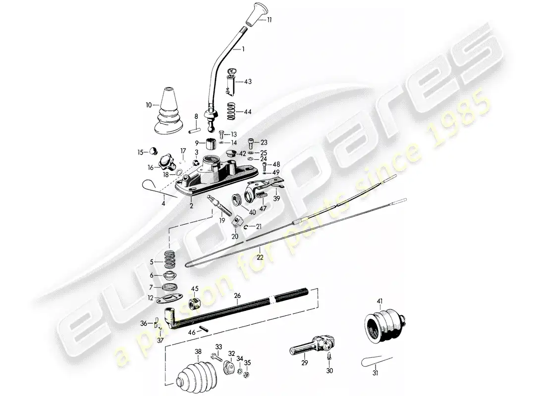 porsche 1965 (356b/356c) control de transmisión diagrama de piezas