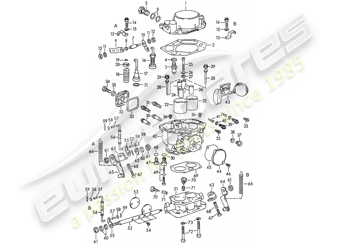 porsche 1964 (356b/356c) piezas simples - para - carburador - pallas - zenith 32 ndix diagrama de piezas
