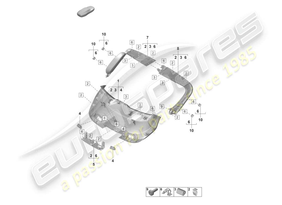 porsche 2021 (taycan 9j1-1) diagrama de piezas del panel de acabado de la tapa trasera