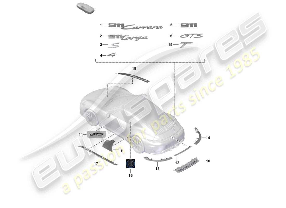porsche 2024 (992-2) diagrama de piezas de la película protectora de piedras trasera de la inscripción