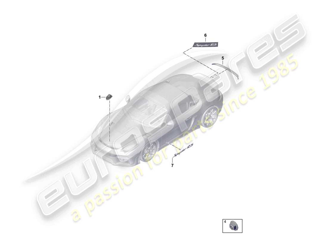 porsche 2023 (718 boxster spyder) diagrama de piezas de la película protectora de piedras de adorno