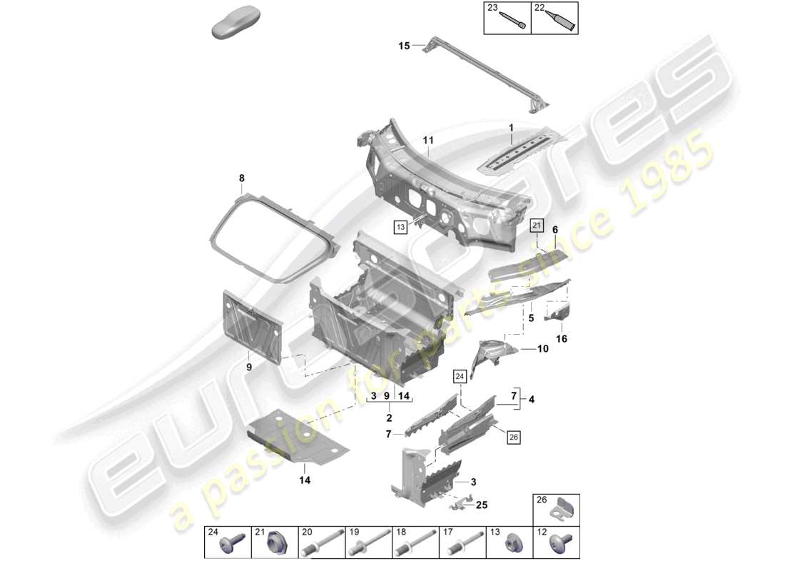 porsche 2023 (718 boxster spyder) parte delantera partes individuales diagrama de piezas