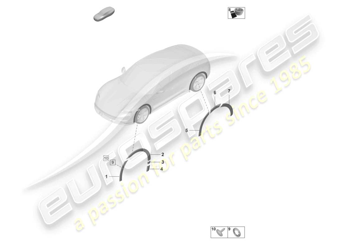 porsche 2020 (taycan 9j1-1) embellecedor de la cubierta del paso de rueda diagrama de piezas
