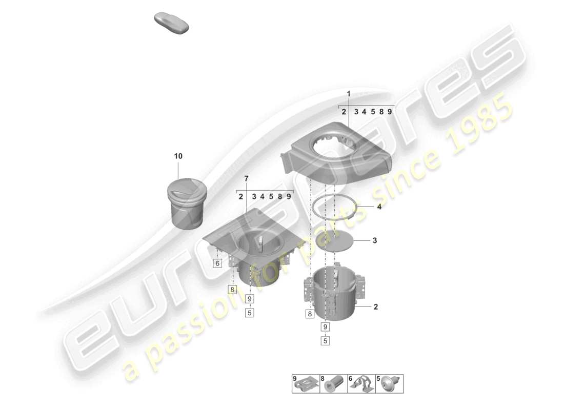 porsche 2021 (taycan 9j1-1) portavasos inserto de cenicero consola central diagrama de piezas