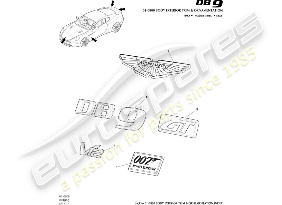 aston martin db9 (2016) diagrama de piezas de insignias