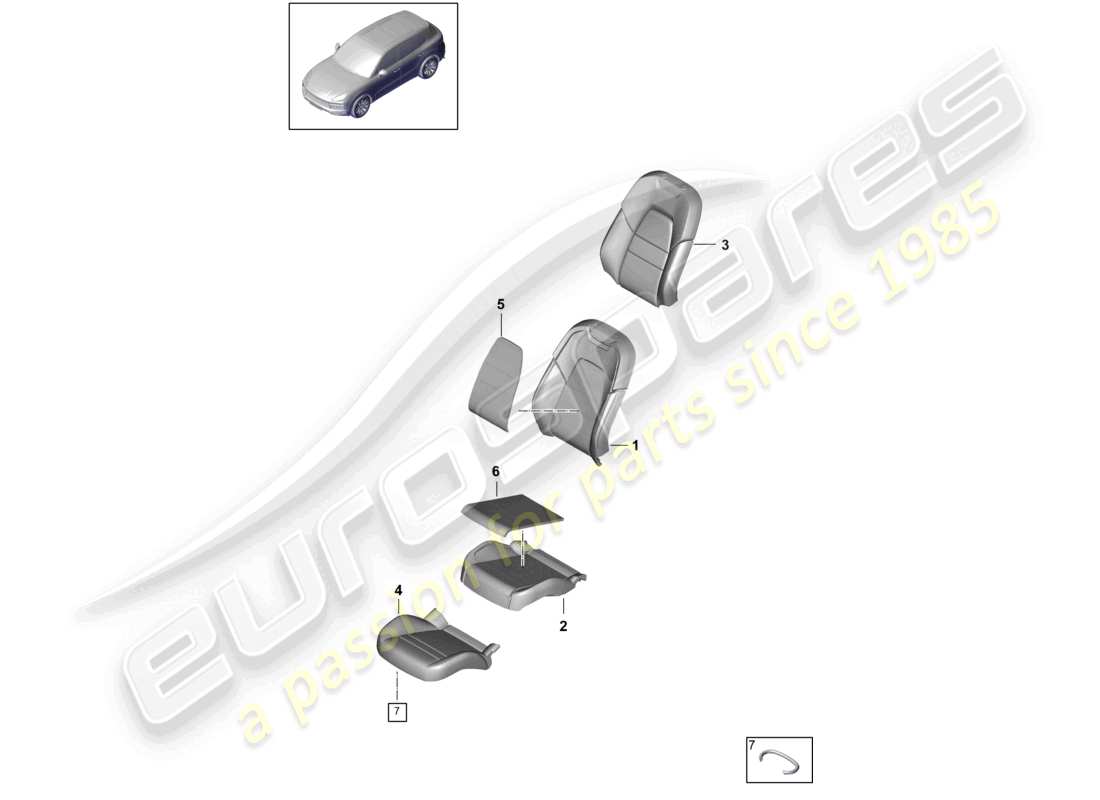 porsche 2023 (cayenne e3 9ya/9yb) diagrama de piezas de la funda del asiento de la pieza de espuma