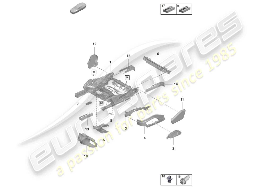 porsche 2022 (panamera 971-2) estructura del asiento asiento estándar diagrama de piezas