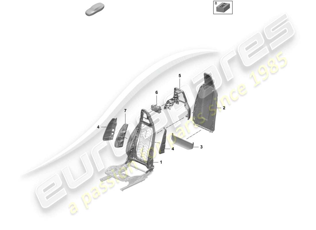 porsche 2025 (macan-e) marco del respaldo funda del respaldo asiento estándar asiento confort diagrama de piezas