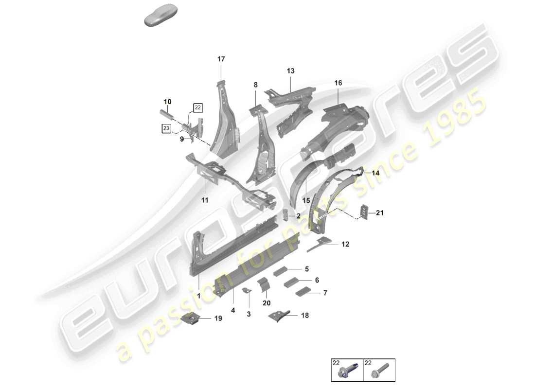 porsche 2021 (992-1 gt3/rs/st) diagrama de piezas del lado interior del umbral gt3rs