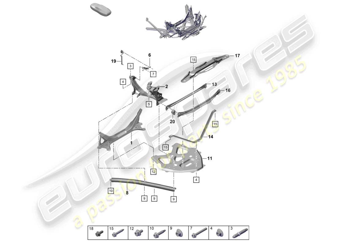 porsche 2021 (718 cayman gt4) diagrama de la pieza portadora de la parte lateral