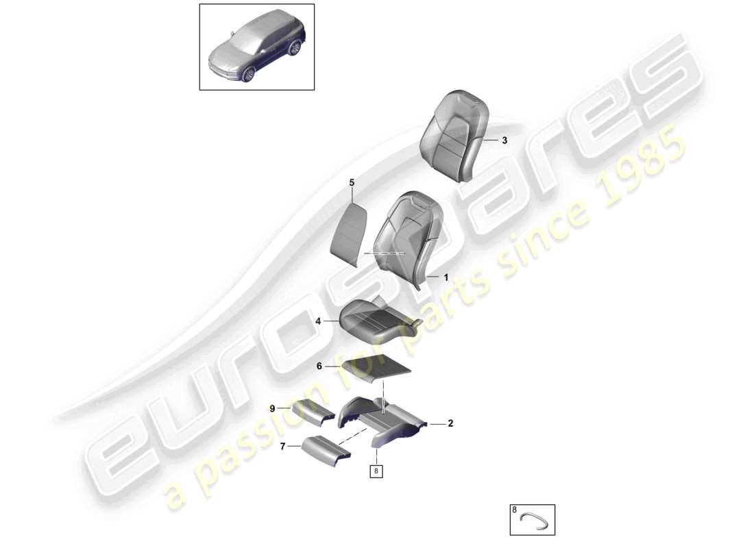 porsche 2022 (cayenne e3 9ya/9yb) parte de espuma funda de asiento asiento confort diagrama de piezas