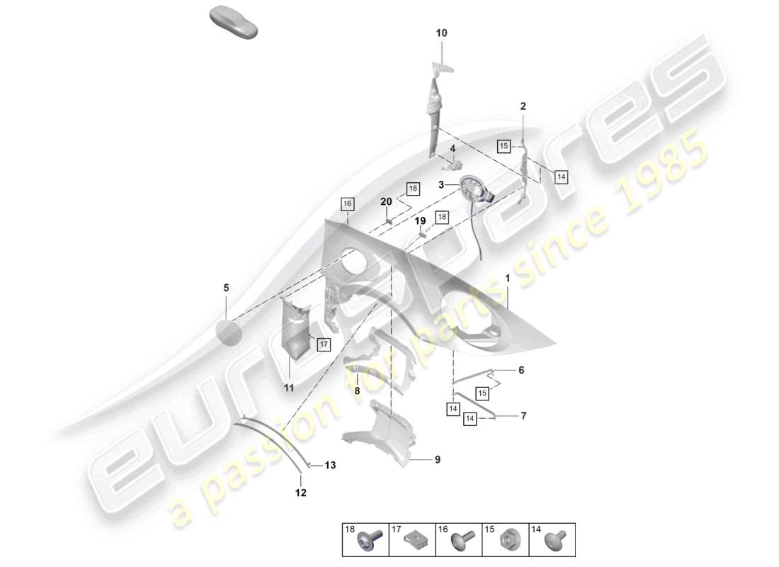 porsche 2021 (992-1 gt3/rs/st) diagrama de piezas del ala