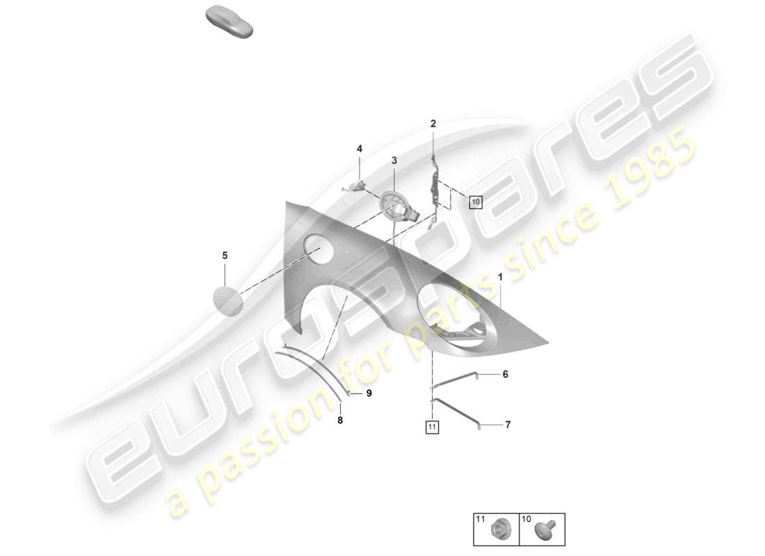 porsche 2021 (992-1 gt3/rs/st) diagrama de piezas del ala