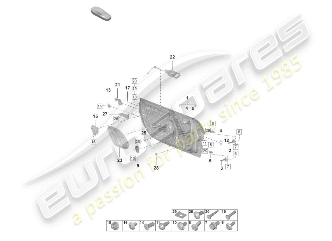 porsche 2021 (992-1 gt3/rs/st) carcasa de la puerta diagrama de piezas