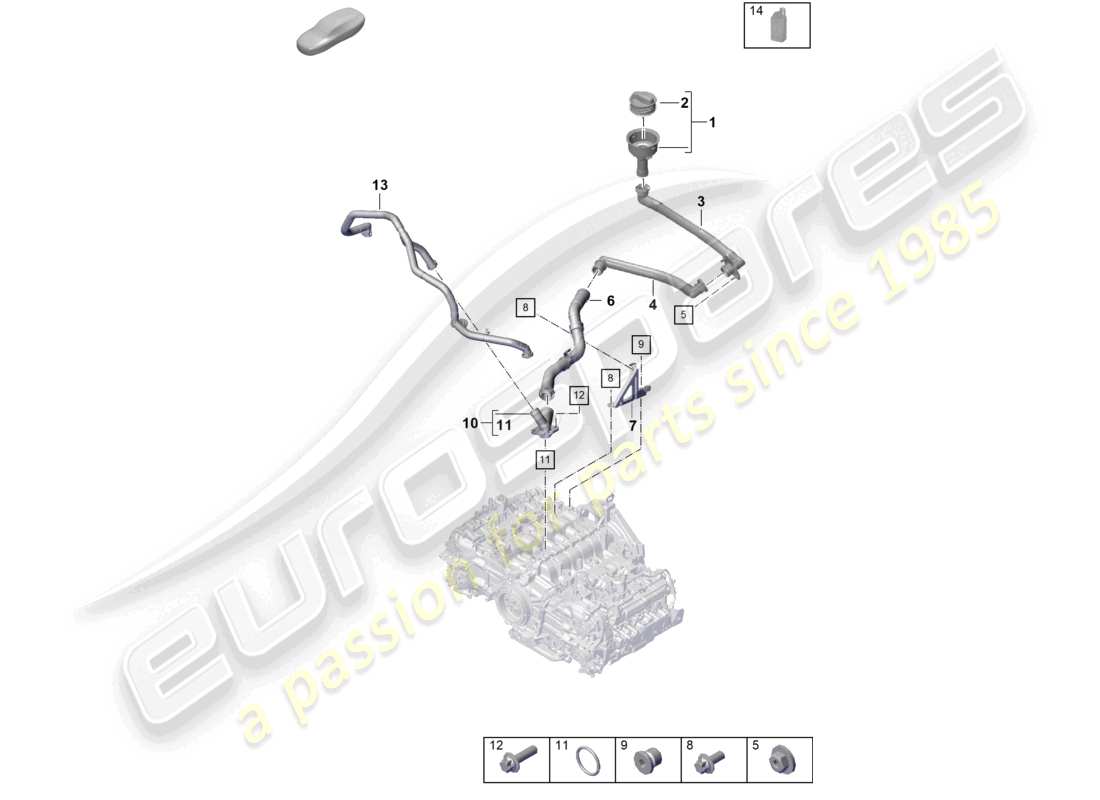 porsche 2021 (718 cayman gt4) diagrama de piezas del soporte de llenado de aceite del motor (prensa de aceite/lubricación)