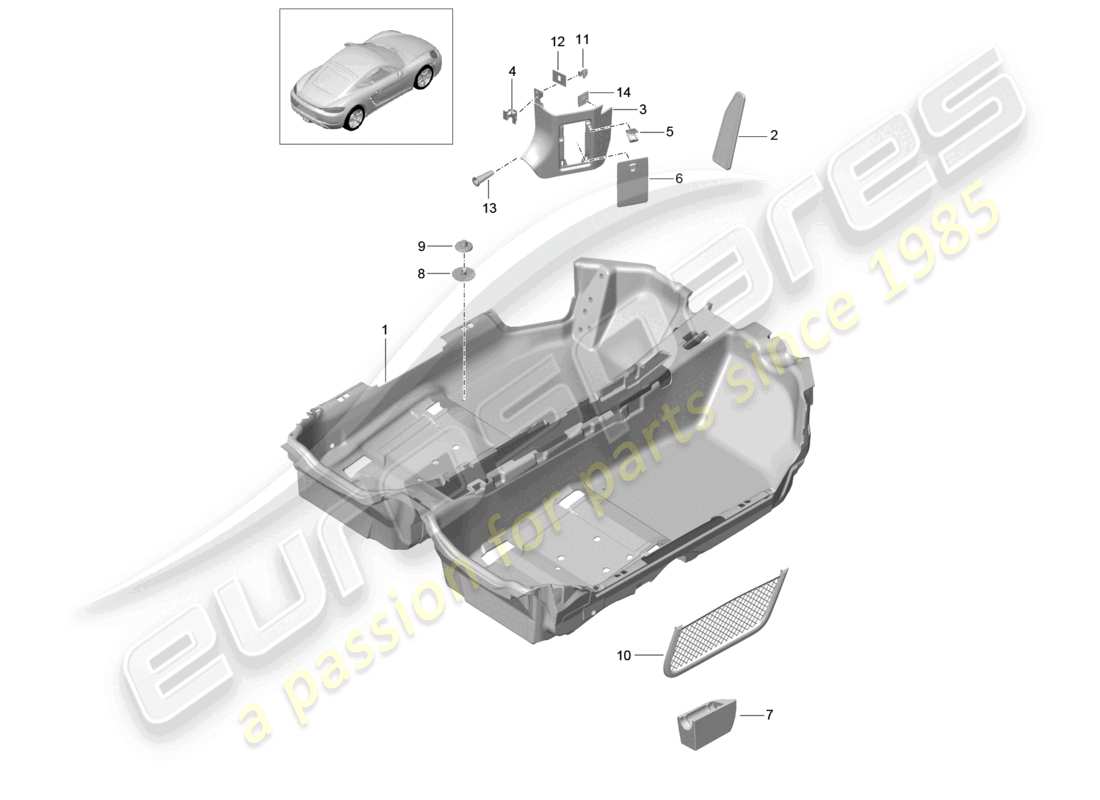porsche 2024 (718 cayman) diagrama de piezas del piso