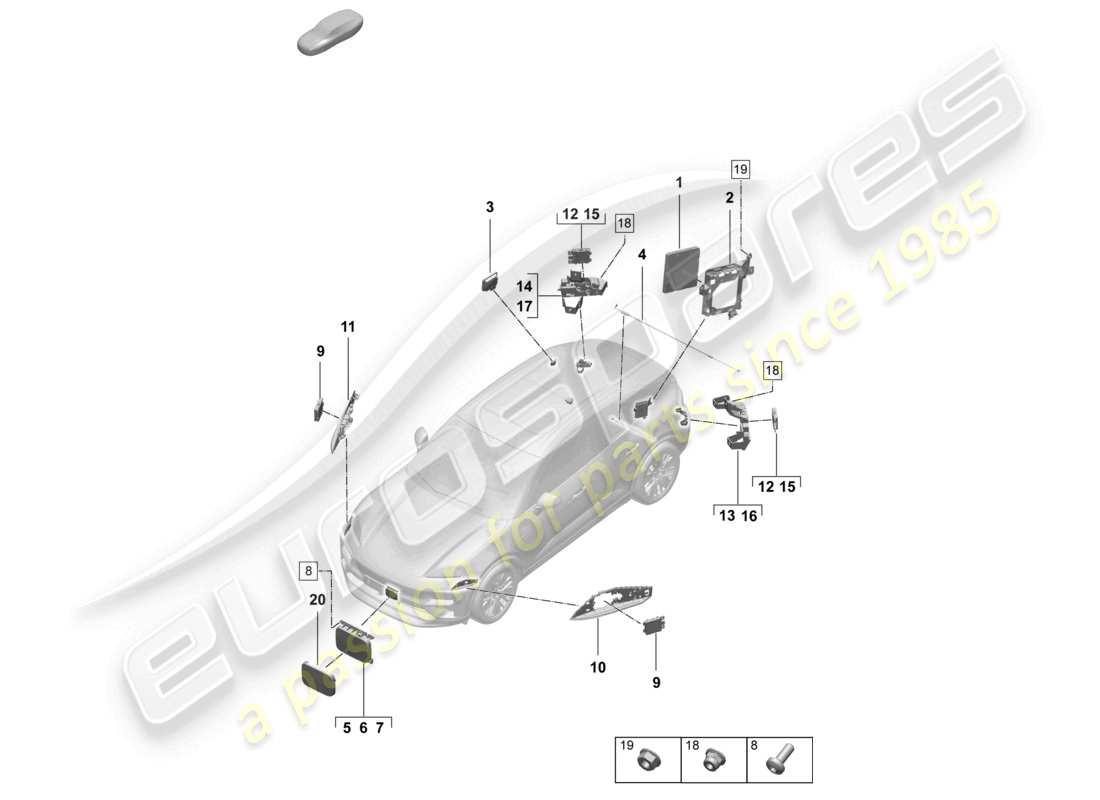 porsche 2025 (macan-e) unidad de control (bcm) para sistema de conversión y fuente de alimentación ob unidad de control para apertura de puerta de garaje unidad de control para regulación de distancia para vehículos con asistencia de cambio de carril diagrama de piezas
