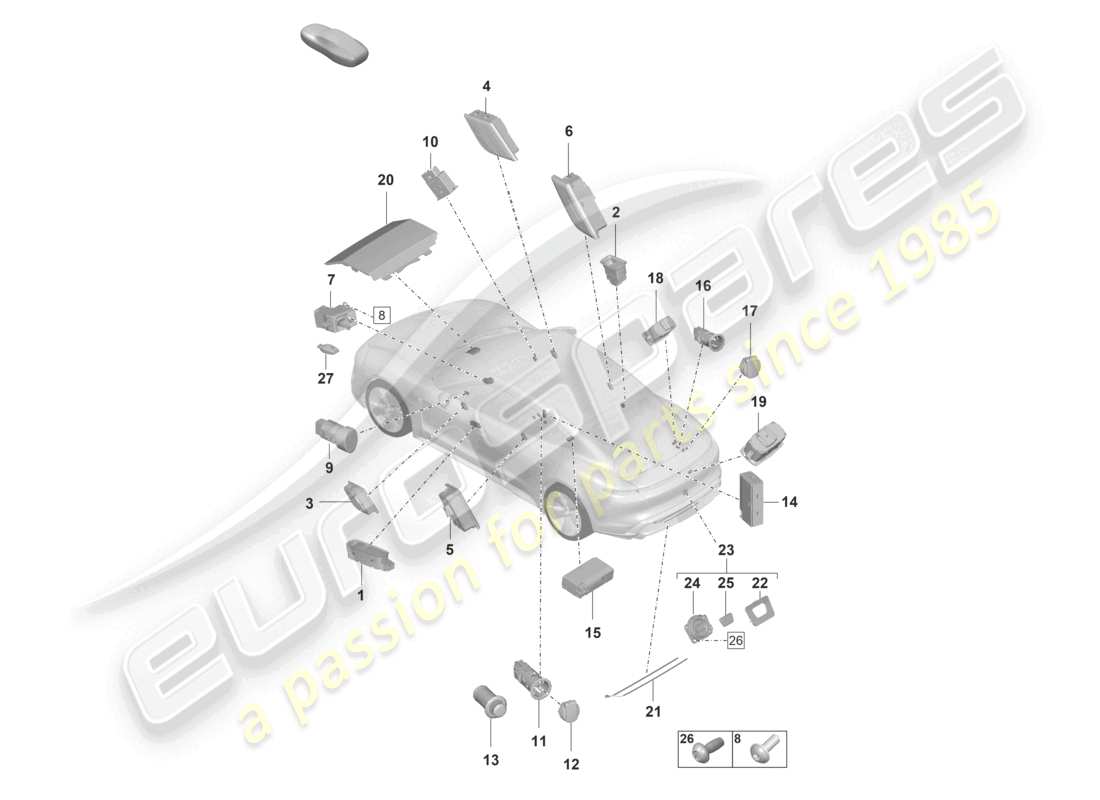 porsche 2022 (taycan 9j1-1) interruptor de interfaz multimedia diagrama de piezas