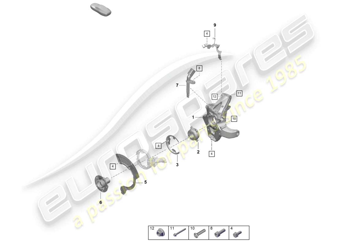 porsche 2023 (718 boxster spyder) diagrama de piezas del cubo de la rueda del soporte de la rueda