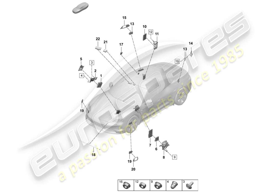 porsche 2026 (taycan 9j1-2) unidades de control unidad de control para sistemas de asistencia al conductor unidad de control para gestión térmica unidad de control (bcm) para sistema de conversión y fuente de alimentación ob unidad de control para asistencia de cambio de carril unidad de control para apertura de puerta de garaje unidad de control para detección de objetos diagrama de piezas de vidrio