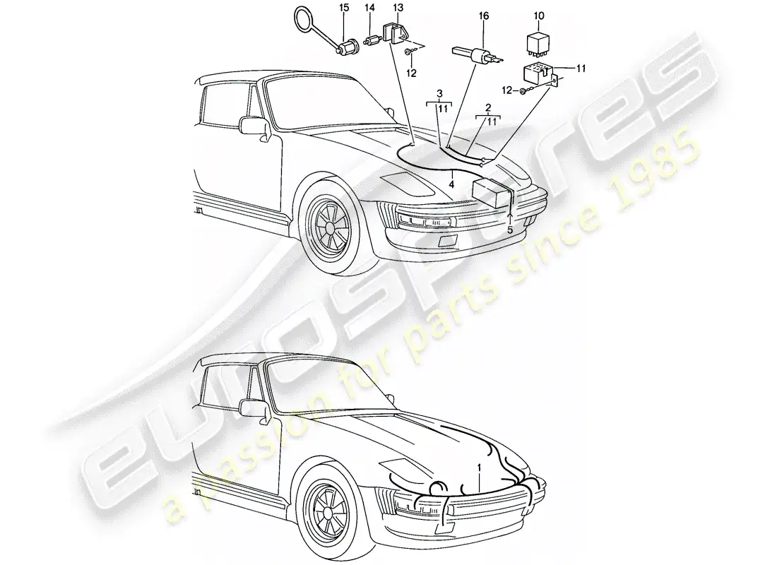 porsche 1988 (911) modelo especial - diseño de punta plana - arneses de cableado - relé diagrama de piezas