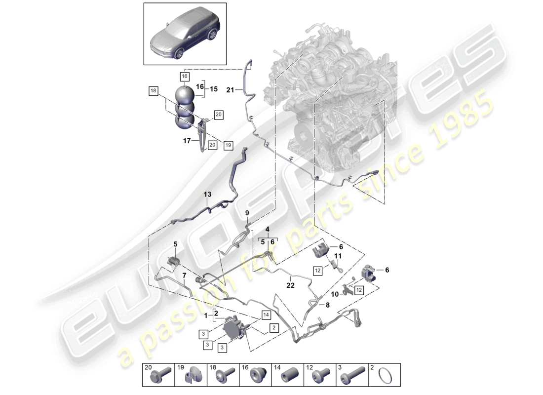 porsche 2022 (cayenne e3 9ya/9yb) diagrama de piezas de la bomba de vacío del sistema de vacío