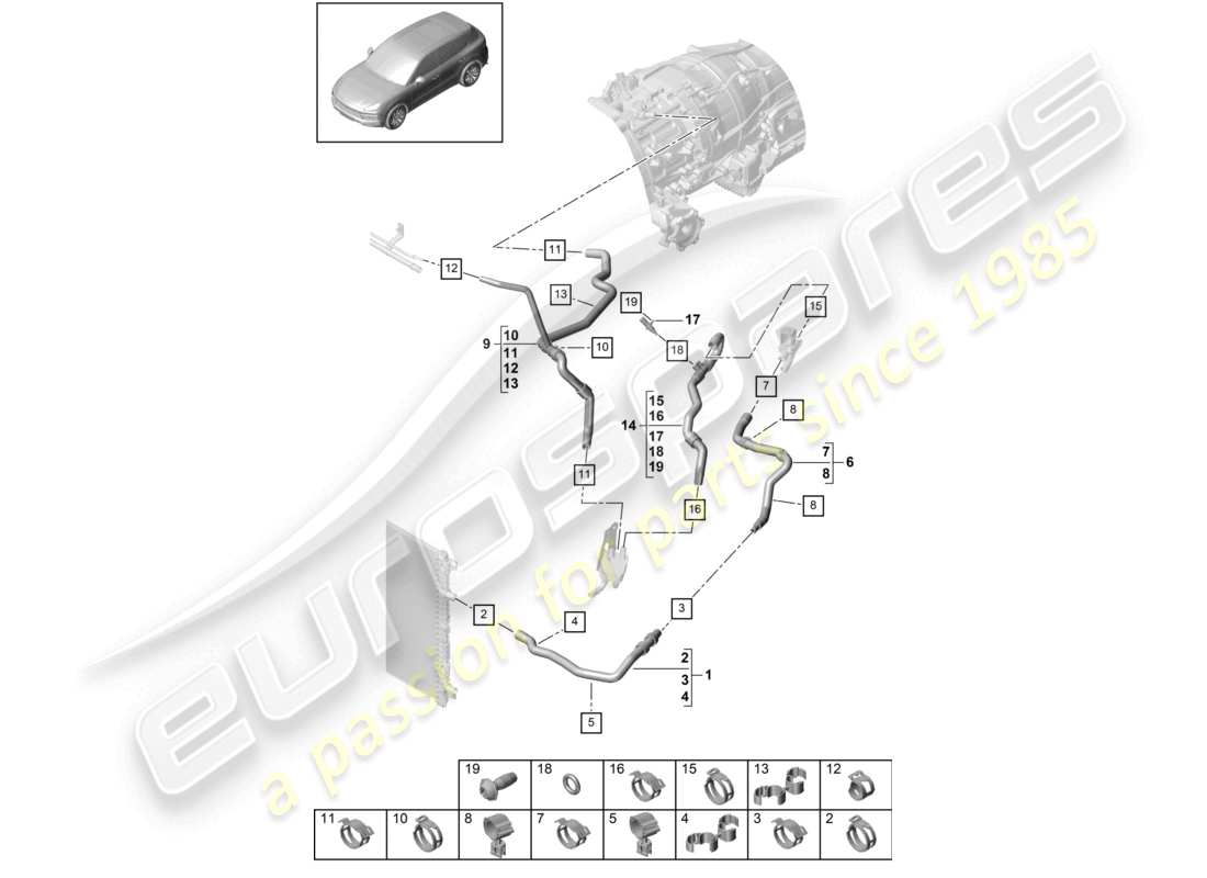 porsche 2023 (cayenne e3 9ya/9yb) sistema de enfriamiento del refrigerante diagrama de piezas